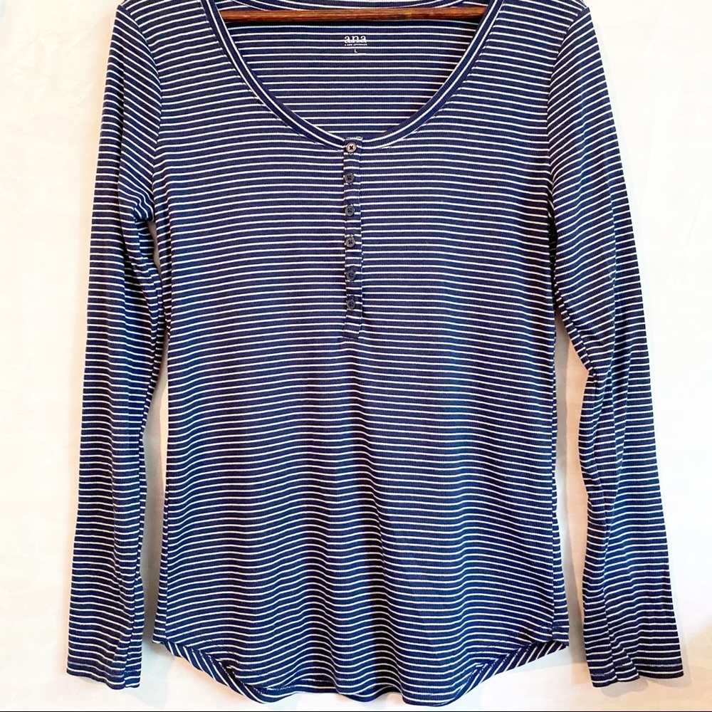 a.n.a. Navy Long Sleeved Henley Top
